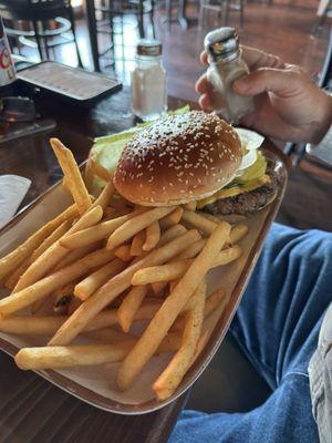 Hamburger and fries