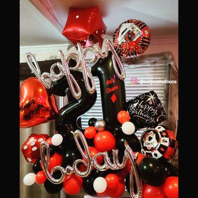 Casino themed balloon arrangement