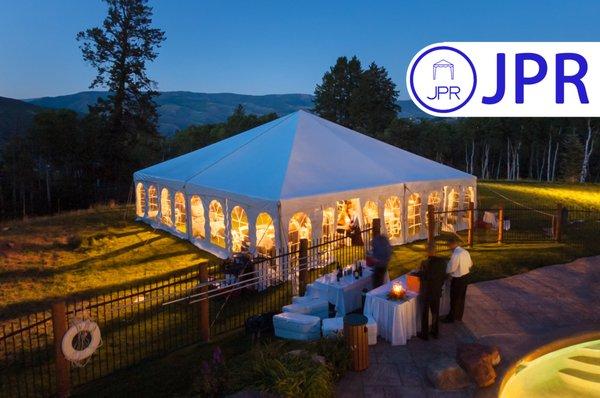 White Wedding Tent Rental With Sidewalls and Lighting