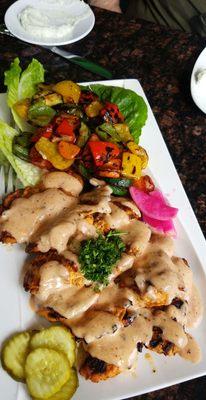 Boneless chicken w grilled veggies.