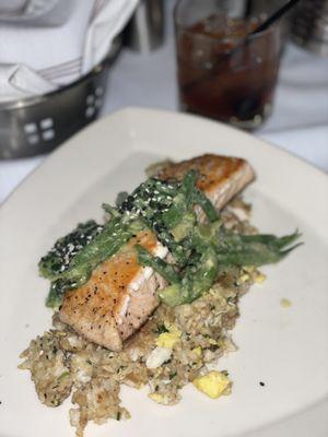 Salmon with fried crab rice... risce wasn't cooked