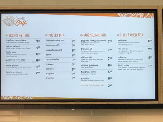 The breakfast and lunch menu