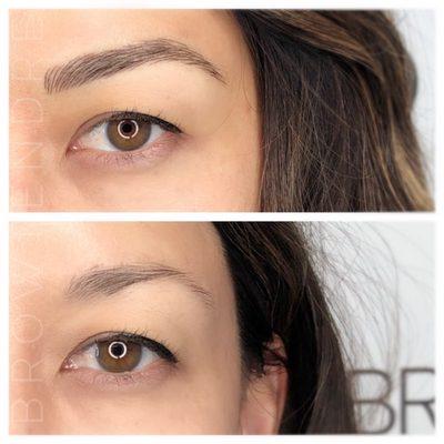 All natural microblading or microfeathering. This is an example of Microblading Only. Great for those with hair but need a better shape!