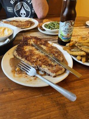 Pork Schnitzel, green beans, pickle fries