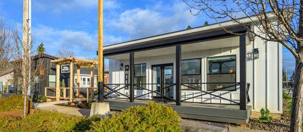 Cottage #2 - The Ohana with private deck facing Alpine Avenue.