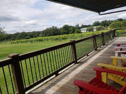 Wrap around deck with Adirondack chairs