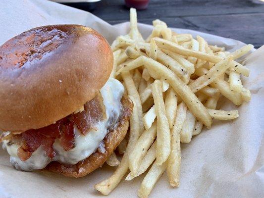 The Far Out Burger with Shoestring fries added