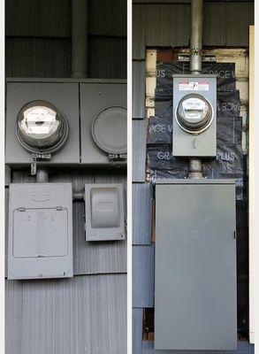 Replacement of old panel with new 200 amp main breaker NEMA 3 rated service panel and meter