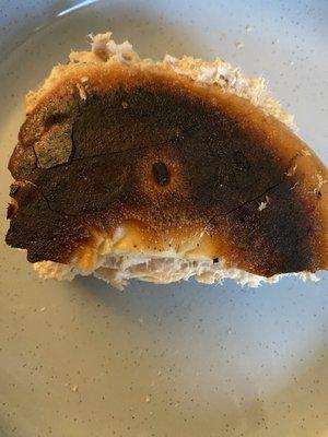 Burnt bagel I got as replacement for missing sandwich