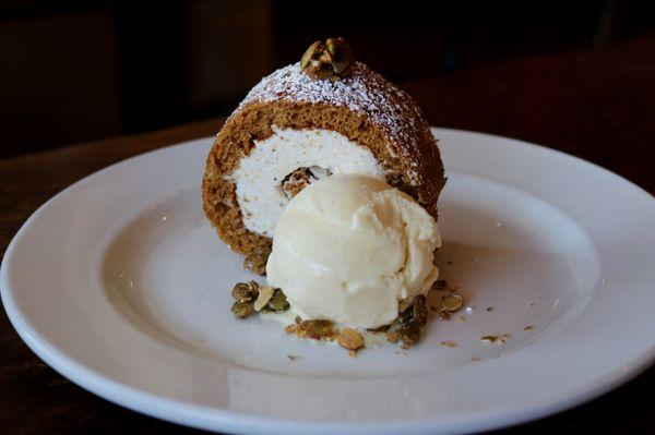 Pumpkin Roulade with Vanilla Ice Cream