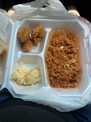 Catfish Couvillion with Fried fish and potato salad plate lunch