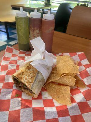 Steak California burrito and the 3 sauces