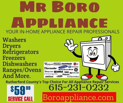 We are Mr Boro your friendly in home appliance repair service company