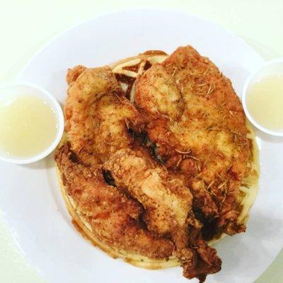 Lemon Rosemary Fried Chicken and Waffles with our Lemon Maple Glaze...Delicious!