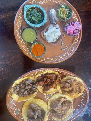 Street tacos with a variety of hot sauces and items to add to your tacos. I had a Carnitas, fajita, pastor and 2 cochinito tacos.