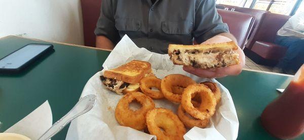 Tuna melt and onion rings