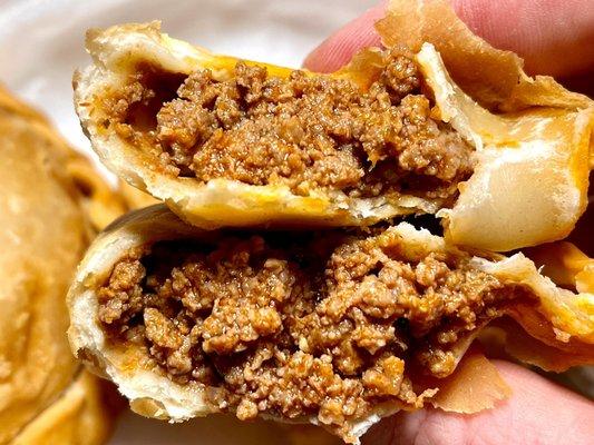 Their beef stuffed empanada showing all the tasty beef filling - delicious!