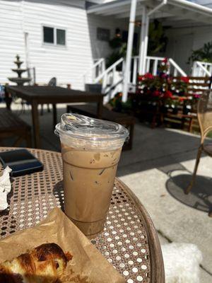 Ham and cheese croissant, iced chai latte