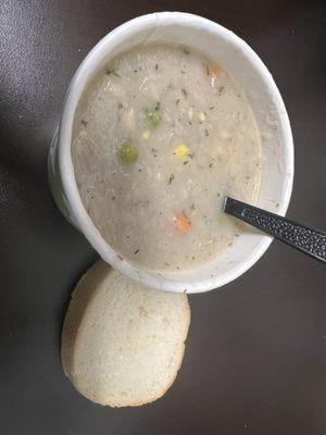 Chicken pot pie soup (hot but no pie crust as promised)