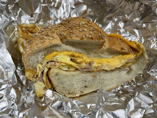 Small amount egg, fluffy bun, a little bit of meat just chopped into the egg