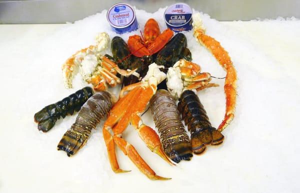 seafood tray, lobster tail, crag legs, etc.