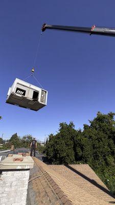 Rooftop AC Install Package Unit with crane