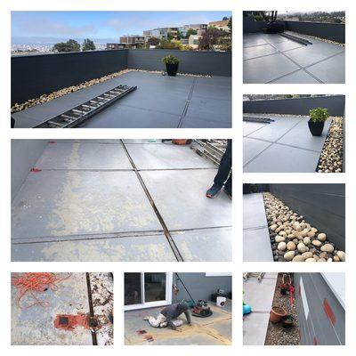 Landscaping updated: Concrete wood joints replacement, fabric, rocks and painting.