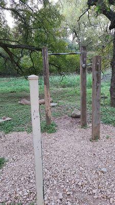 Workout stations, behind the trail