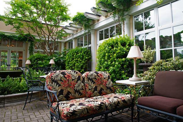 Soft seating in our Cloister Garden