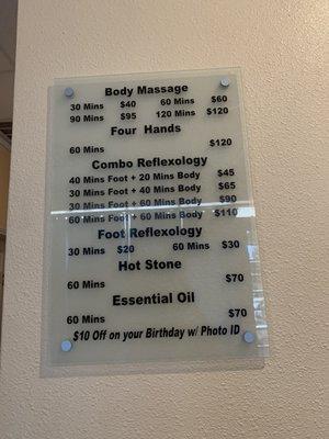 Massage prices