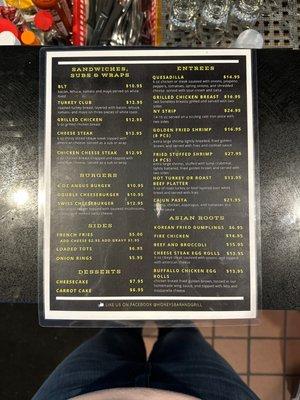 Menu back side