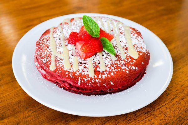 red velvet pancakes.