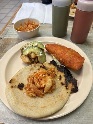 Chicken & Cheese Pupusa, Beef Pastelitos, and Tostones Supreme