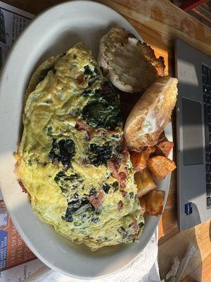 Bacon spinach and American cheese omelette