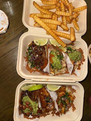 Birria tacos Chicken tacos Steak Fries