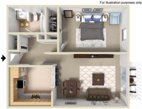 1 Bedroom Floor Layout - approximately 600 sq ft