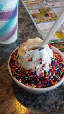 Hot fudge and sprinkles.   Does it get better?   PS  that's a small