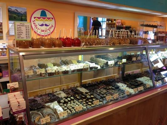 Candy counter full of delicious locally-made candies and chocolate