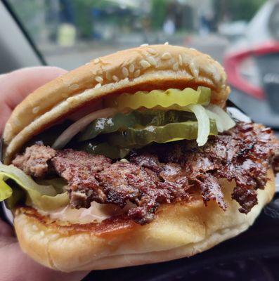 Little Beast with extra pickles and no cheese. Hands down one of the best burgers in Portland.