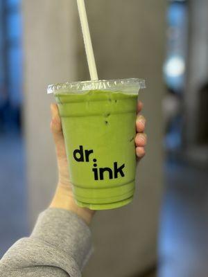 Iced matcha with oatmilk