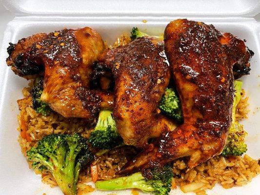 Spicy Teriyaki Wings and Broccoli Fried Rice