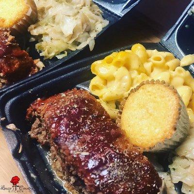 Delivered to an Elementary School. Turkey meatloaf, mac n cheese & seasoned cabbage.