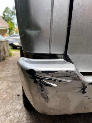 Damage to rear of vehicle