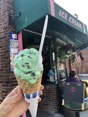 mint chip in a waffle cone