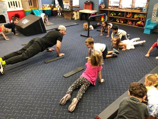 PKFit day in preschool class. Motor skills are growing with listening skills.