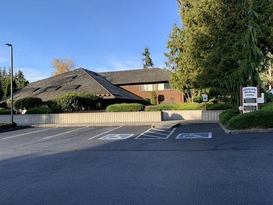 Lower parking area and building.