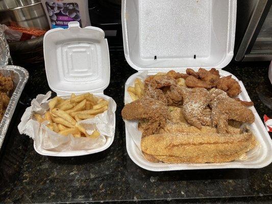 Fish dinner with wings and shrimp