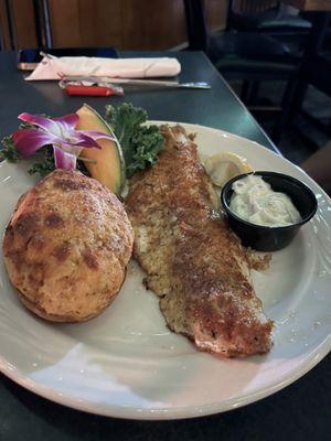 Parmesan crusted, walleye and twice baked potato