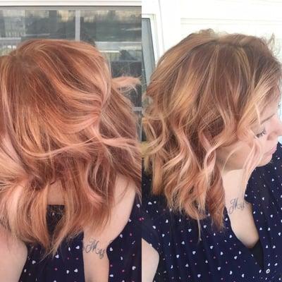 My rose gold ombré red and blonde highlights