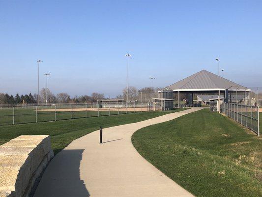 Softball complex with covered seating